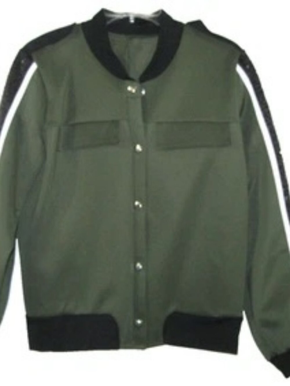 Weissman Bomber Jacket, Green with Black sequins down both sleeves/ Medium